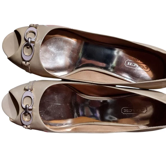 Coach Cream Elora Patent Cappuccino Wedge Shoes - Picture 7 of 11